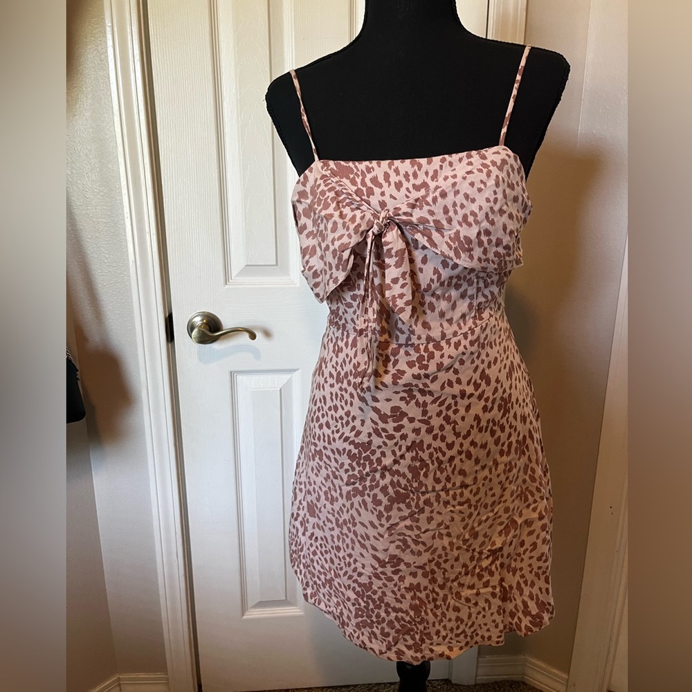 Cheetah print pink small dress tie front spaghetti straps